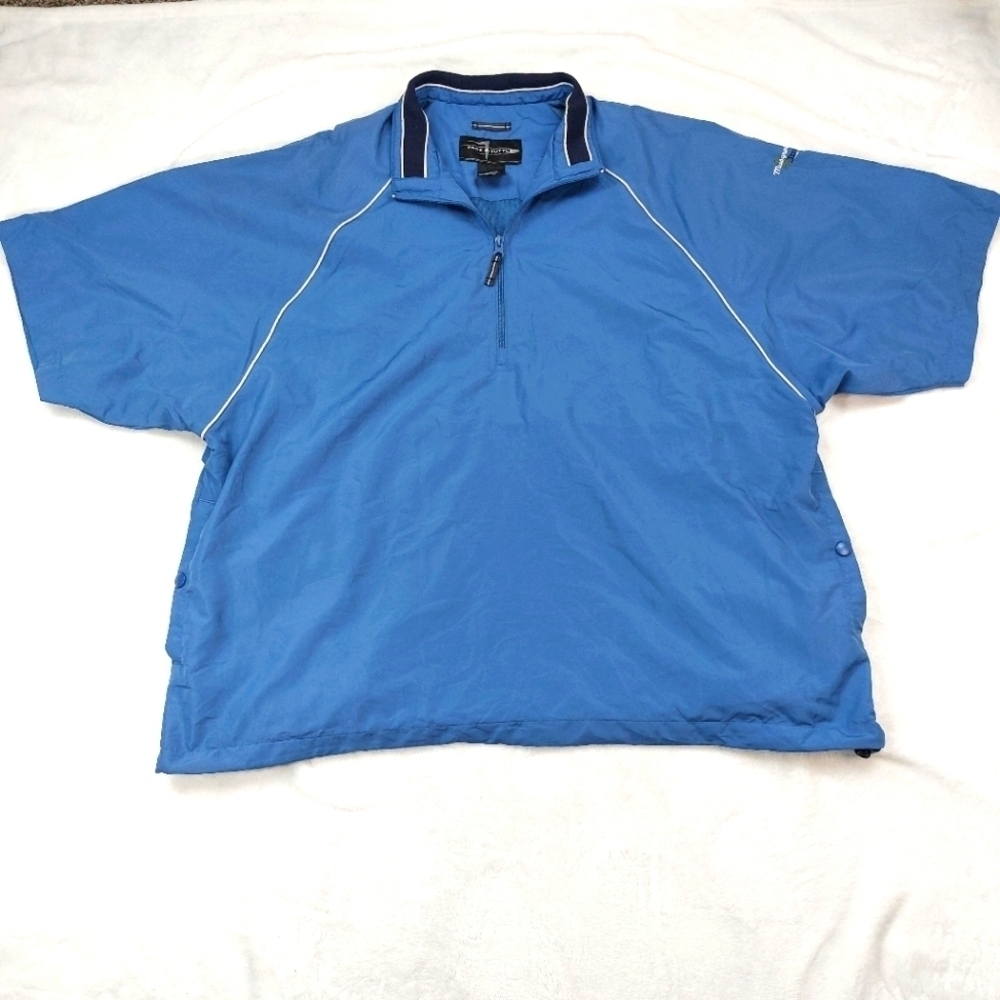 PAGE & TUTTLE MUSGROVE C.C. MENS BLUE SHORT SLEEVE QUARTER ZIP WINDBREAKER SZ XL